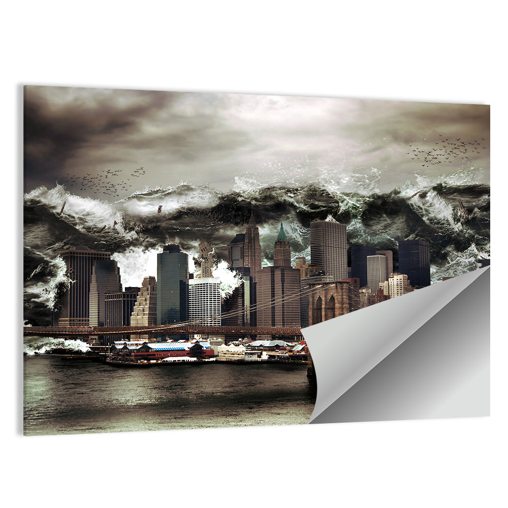 Tsunami Over Manhattan Skyline, Brooklyn Bridge Wall Art