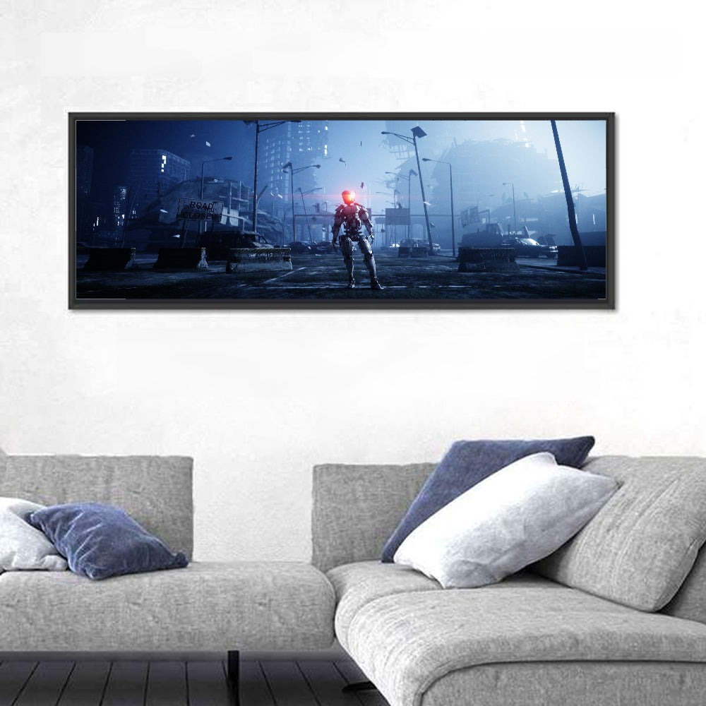 Alien Robot in Ruined City Wall Art