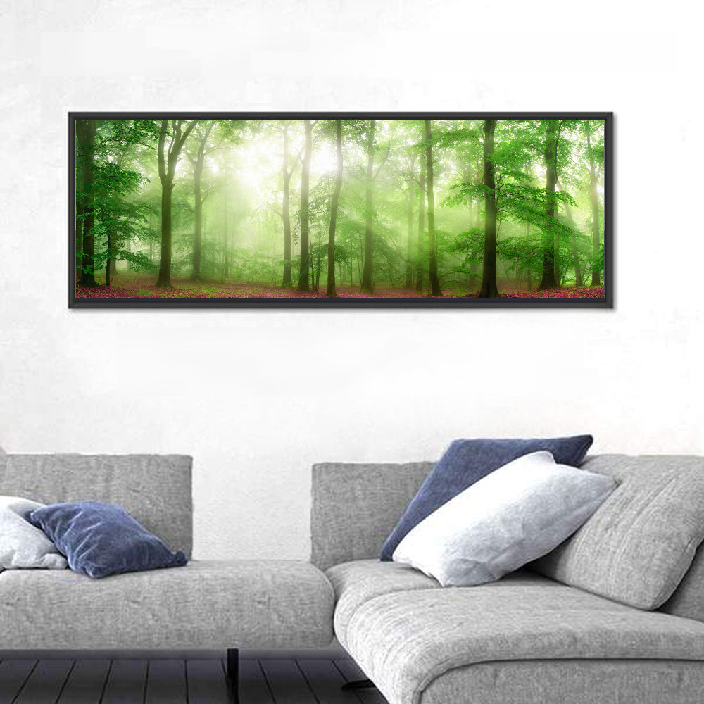 Sunlit Misty Forest Wall Art