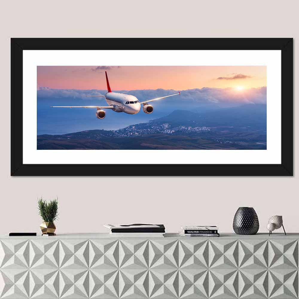 Passenger Jet at Sunset Wall Art