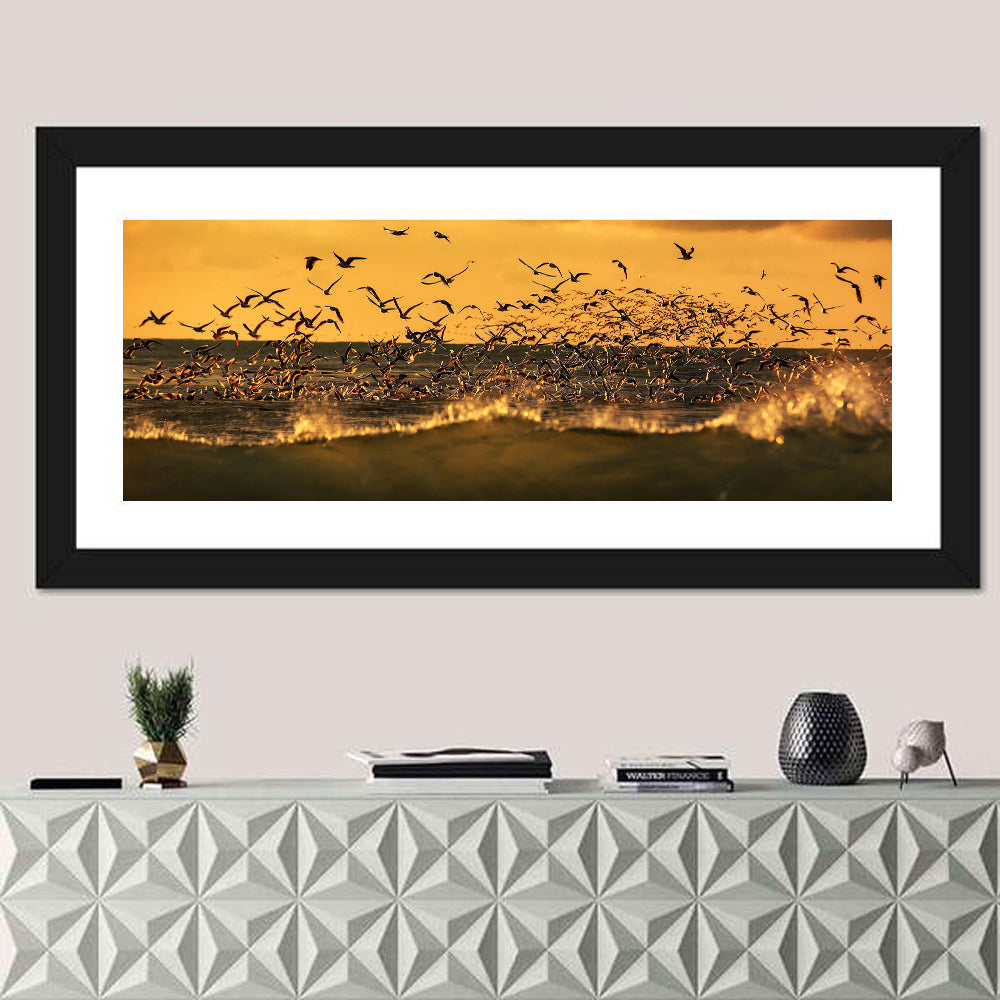 Seagull Flock at Golden Hour Wall Art