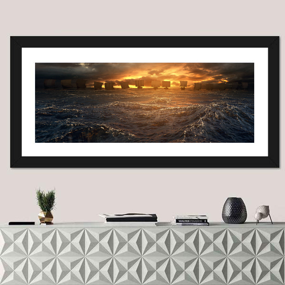 Viking Longships at Sunset Wall Art