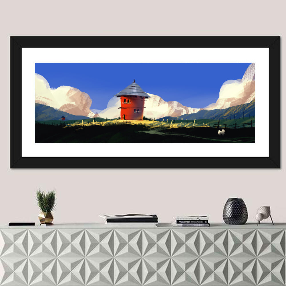 Red Tower in Meadow Wall Art
