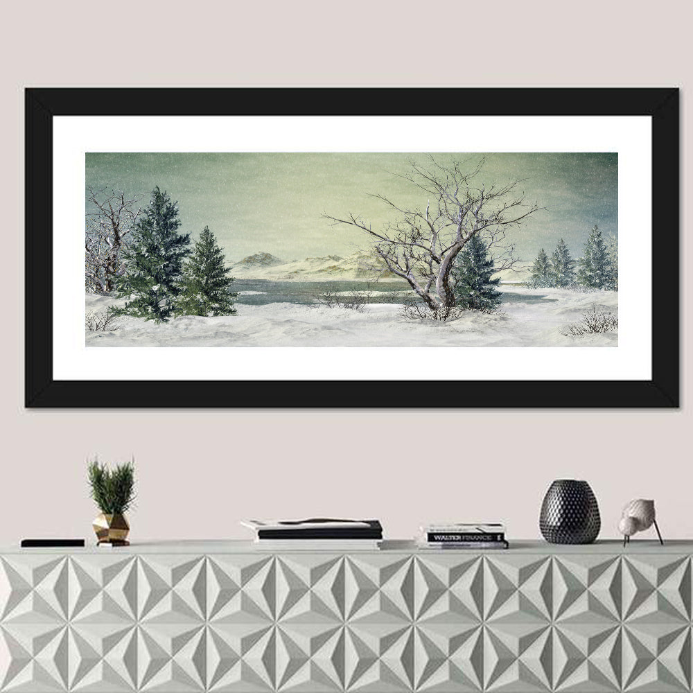 Leafless Tree at Winter Lake Wall Art