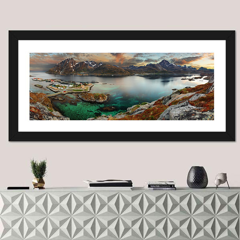 Norwegian Coastal Village at Dusk Wall Art