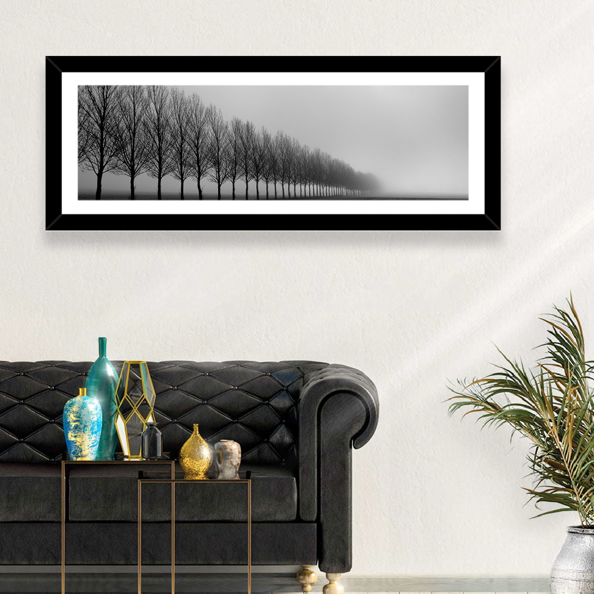 Misty Row of Bare Trees Wall Art