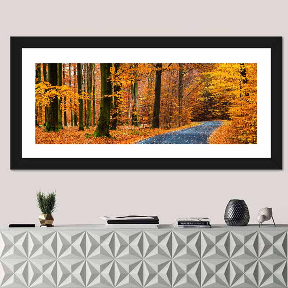 Curving Autumn Road in Beech Forest Wall Art