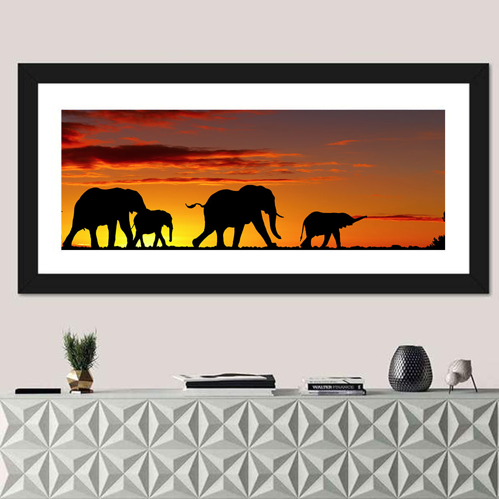 Elephant Herd at Sunset Wall Art
