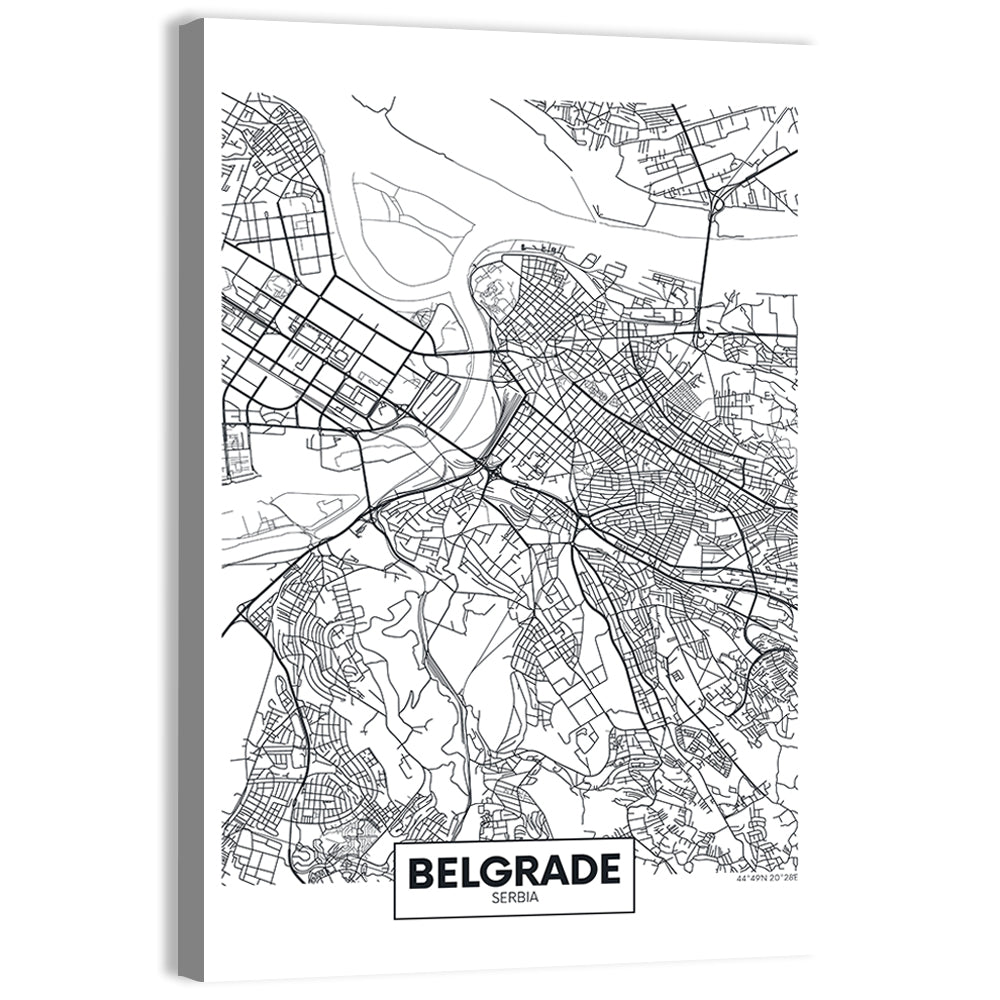 Minimalist Belgrade Map Wall Art, canvas print, portrait