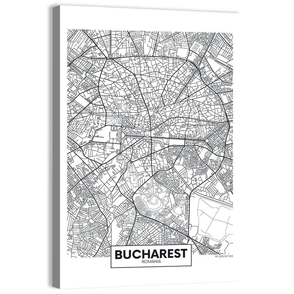 Bucharest City Map Wall Art, canvas print, portrait
