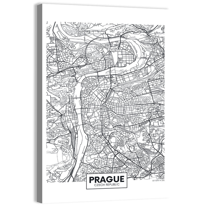 Prague City Map Wall Art as a canvas print