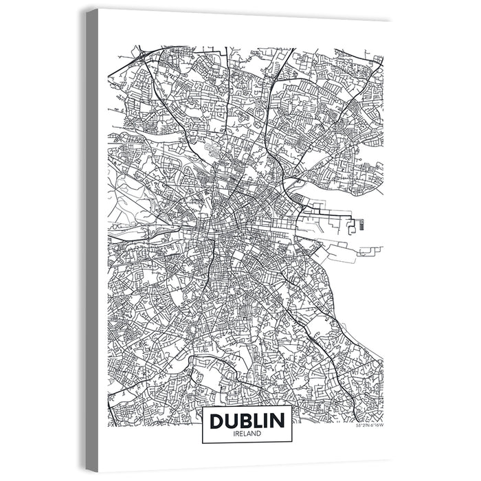 Dublin City Map Wall Art as a canvas print