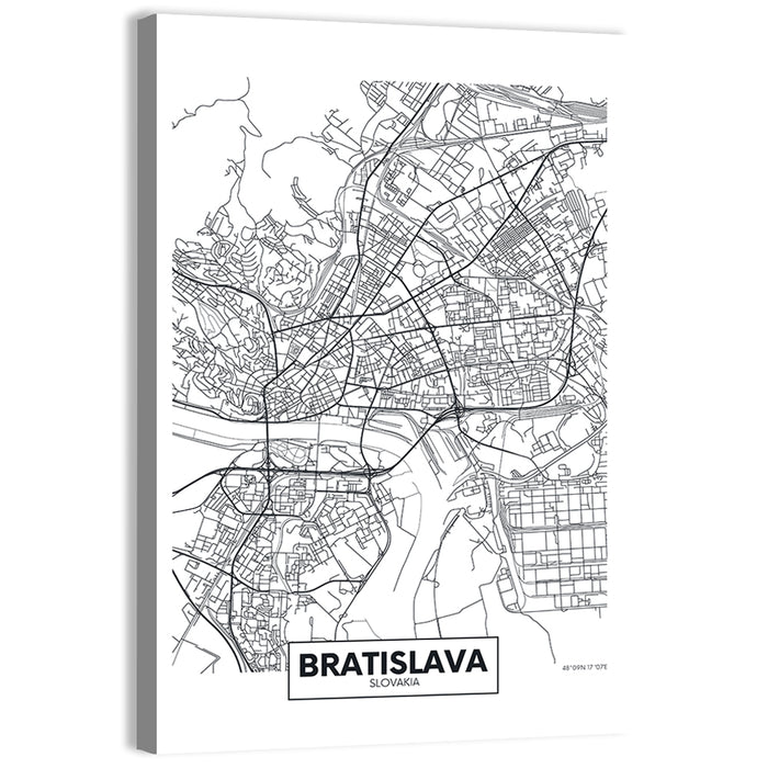 Bratislava City Map Wall Art as a canvas print
