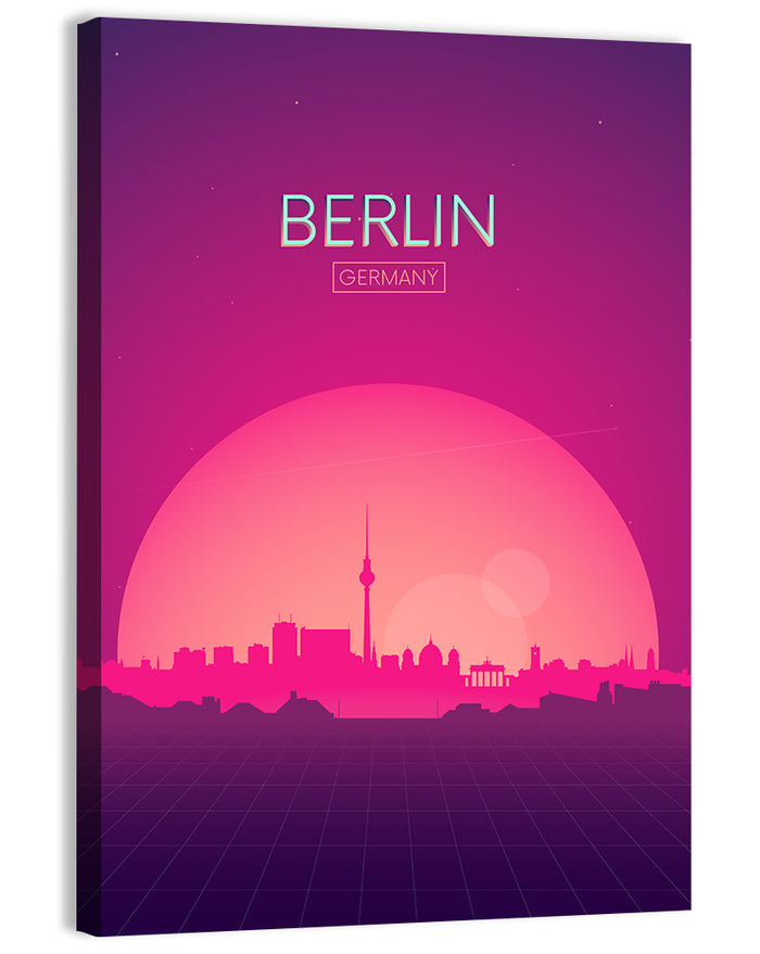 Berlin Tv Tower Synthwave Skyline Wall Art as a canvas print