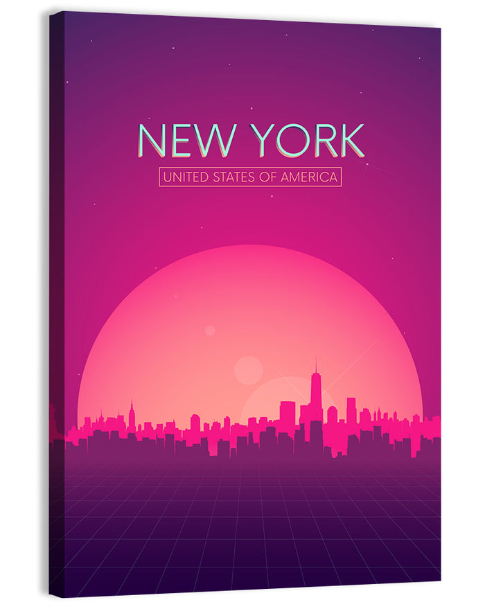 New York Retro Sunset Skyline Wall Art as a canvas print