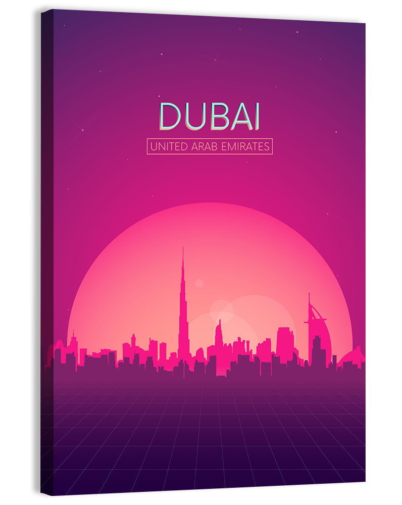 Dubai Retro Skyline Wall Art, canvas print, portrait