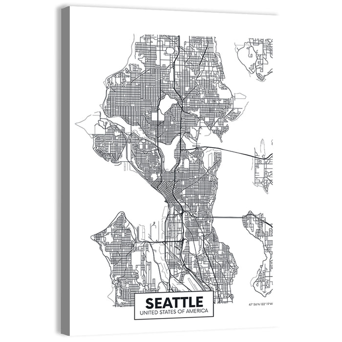 Seattle City Map Wall Art as a canvas print