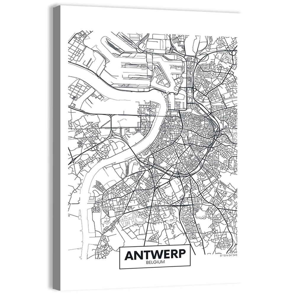 Antwerp City Map Wall Art, canvas print, portrait