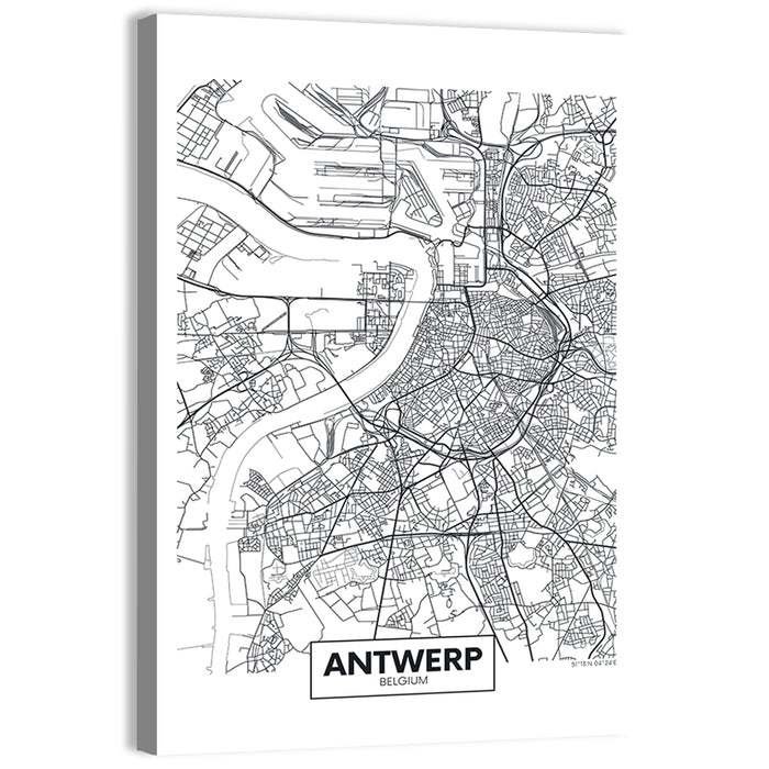 Antwerp City Map Wall Art as a canvas print