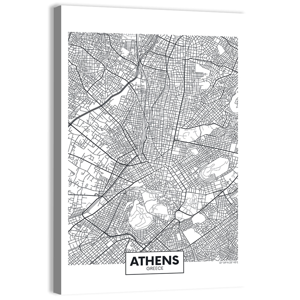Athens City Map Wall Art, canvas print, portrait