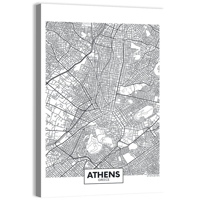 Athens City Map Wall Art as a canvas print