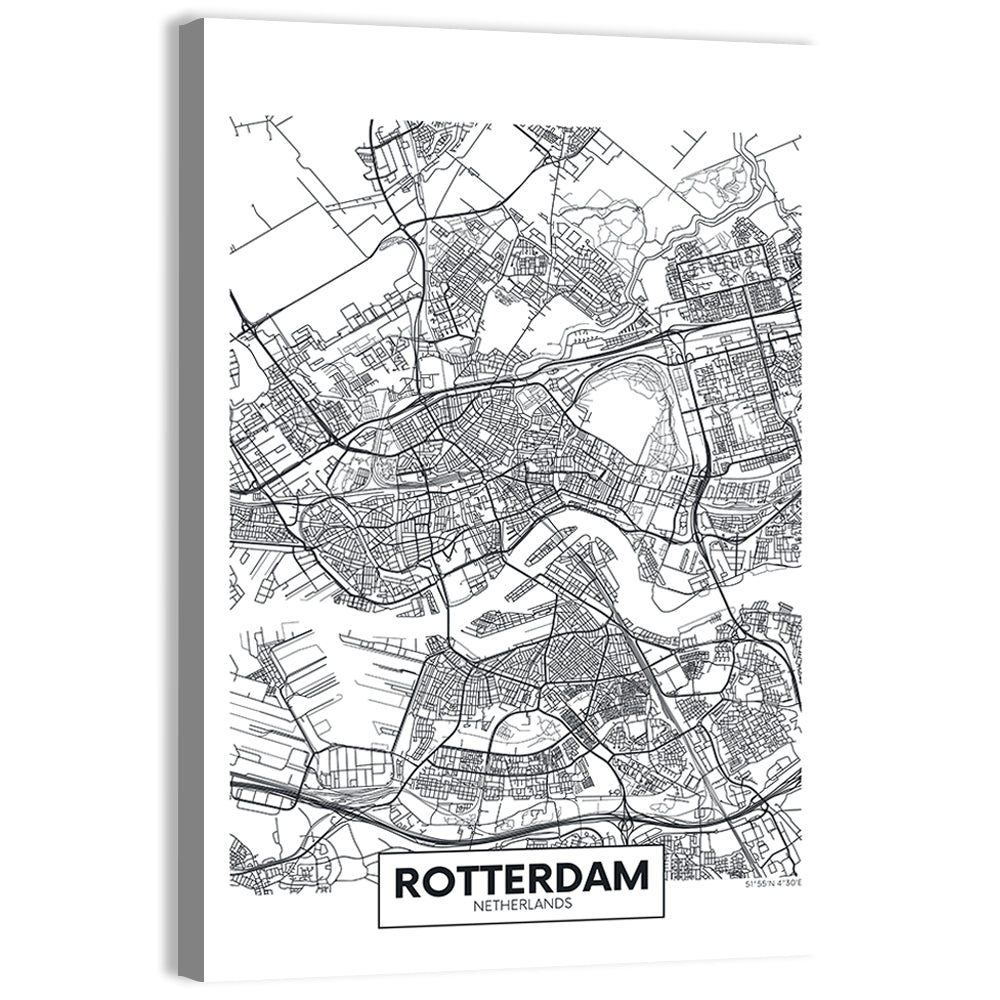 Rotterdam City Map Wall Art, canvas print, portrait