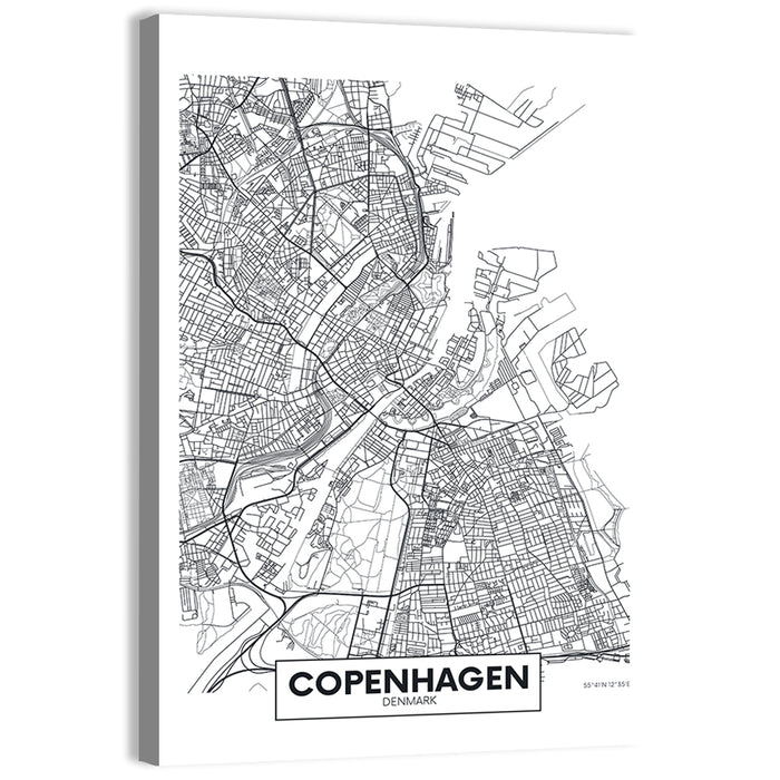 Copenhagen City Map Wall Art as a canvas print