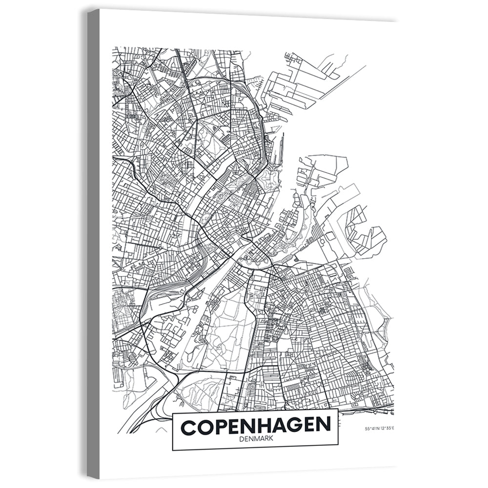 Copenhagen City Map Wall Art, canvas print, portrait