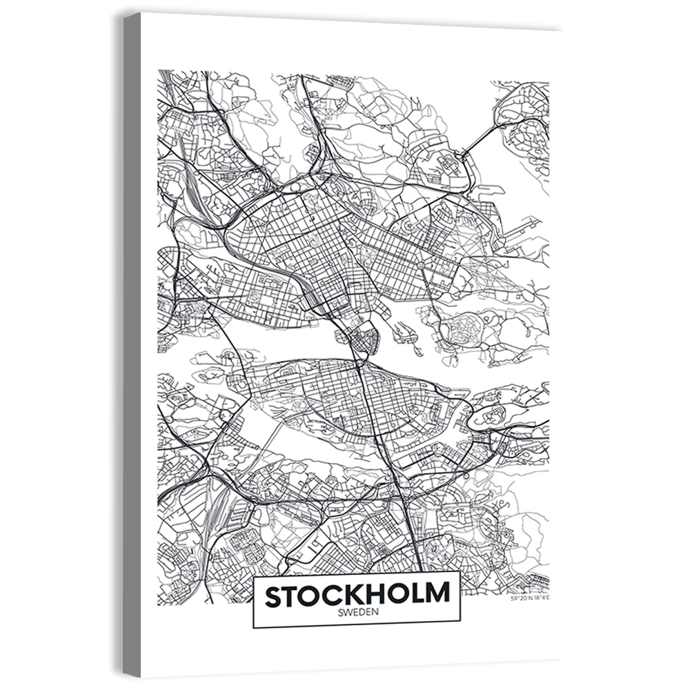 Stockholm City Map Wall Art, canvas print, portrait