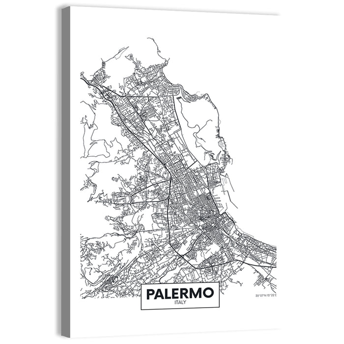 Palermo Minimalist City Map Wall Art as a canvas print