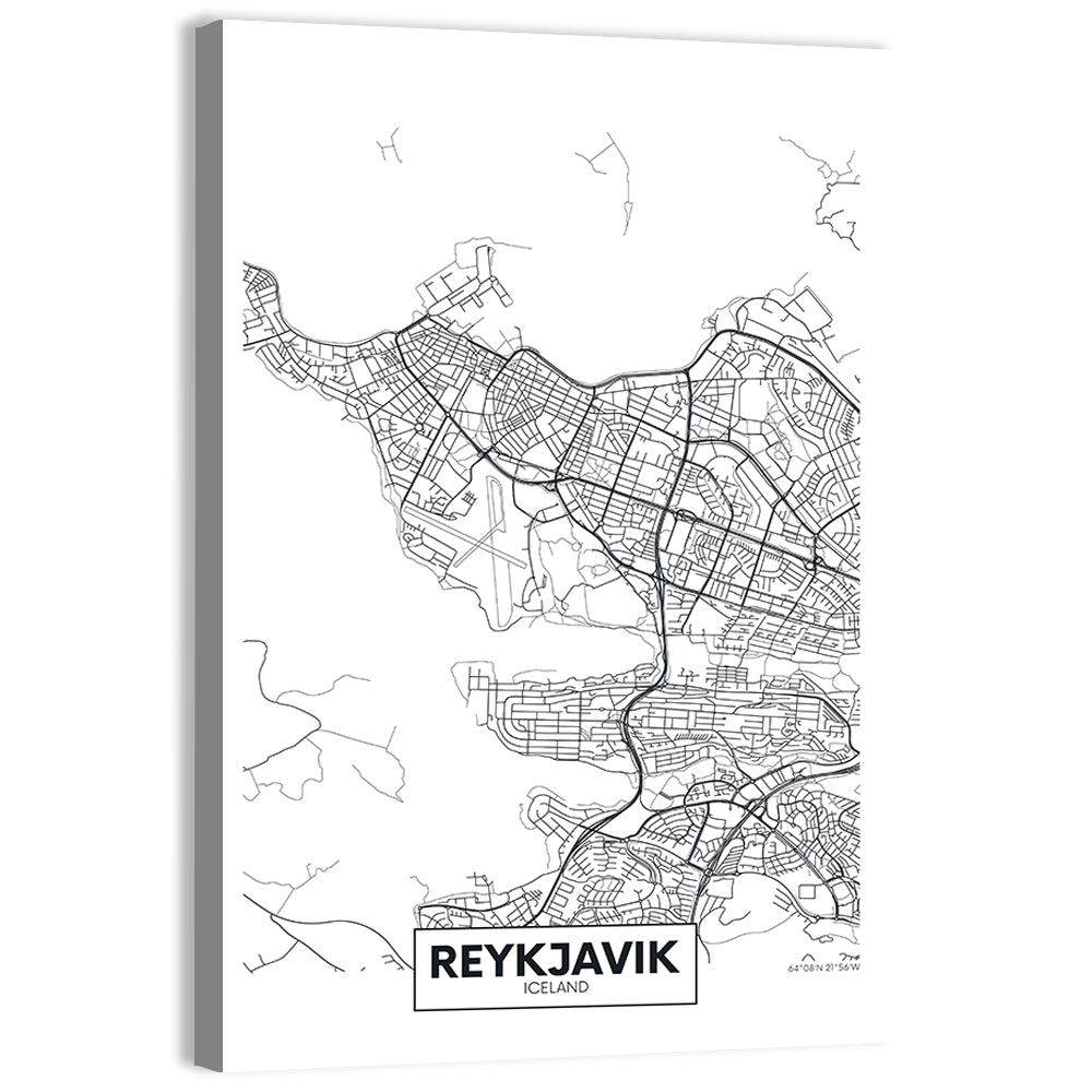 Reykjavik Aerial Map with Runway Wall Art, canvas print, portrait