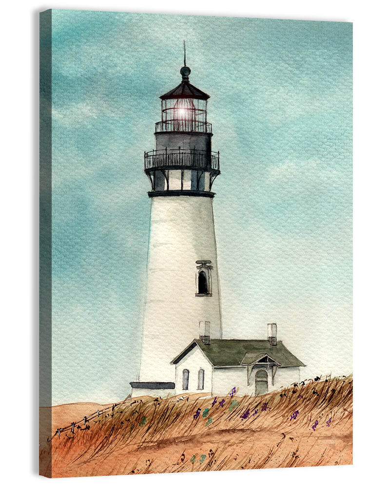 Lighthouse Over Grassy Dune Wall Art, canvas print, portrait