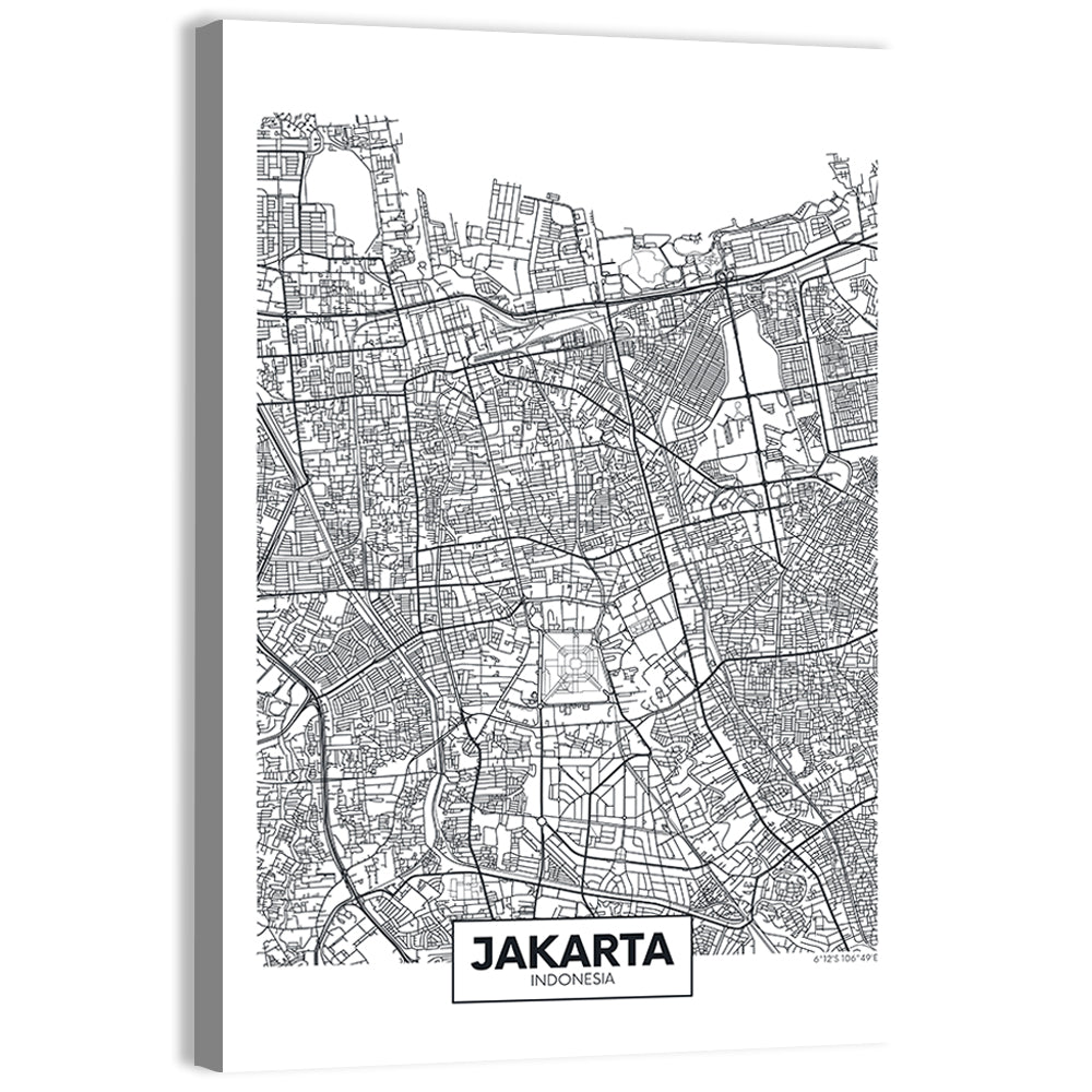 Jakarta Street Grid Map Wall Art, canvas print, portrait