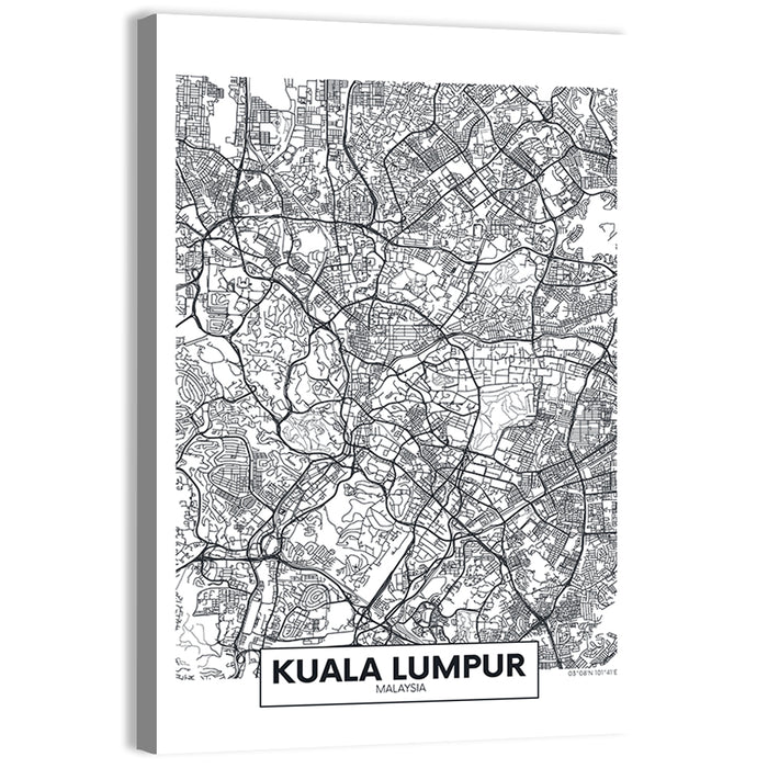 Kuala Lumpur Street Grid Map Wall Art as a canvas print