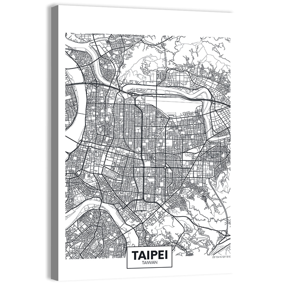 Taipei Street Grid Map Wall Art, canvas print, portrait