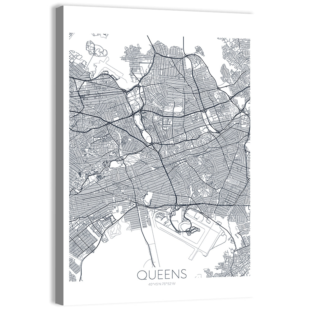 Queens Map with Jfk Airport Wall Art, canvas print, portrait