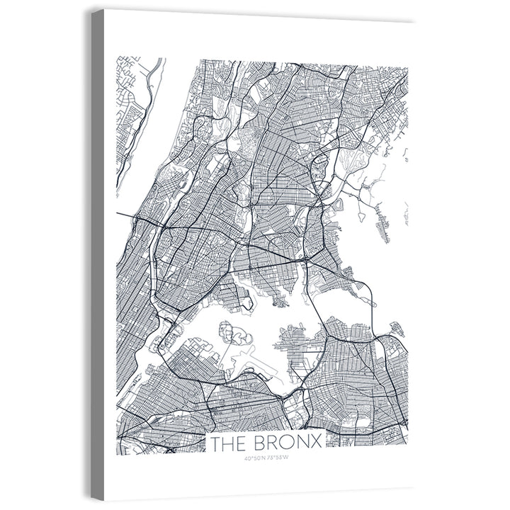 Bronx Black and White Map Wall Art