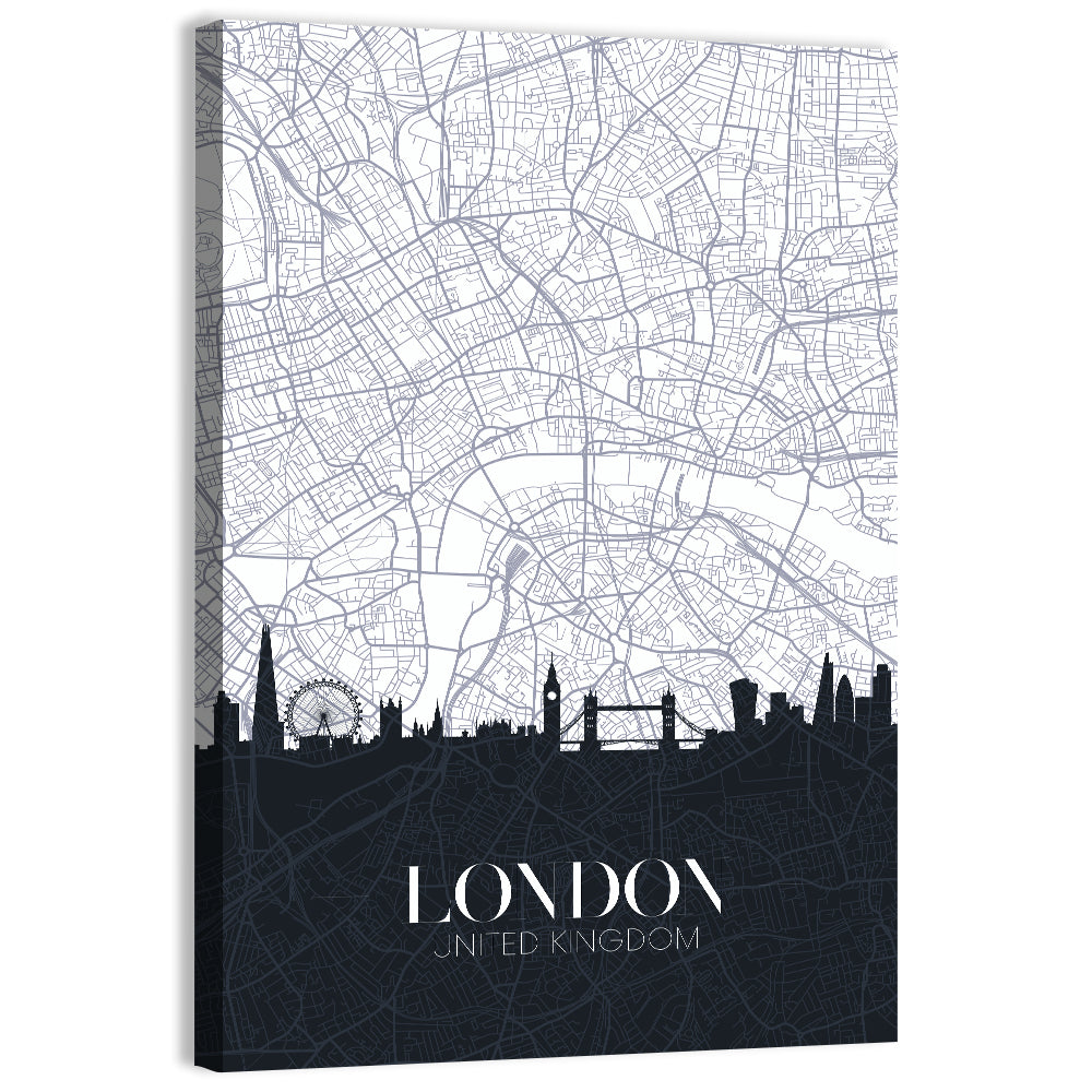 London Skyline Map Wall Art, canvas print, portrait