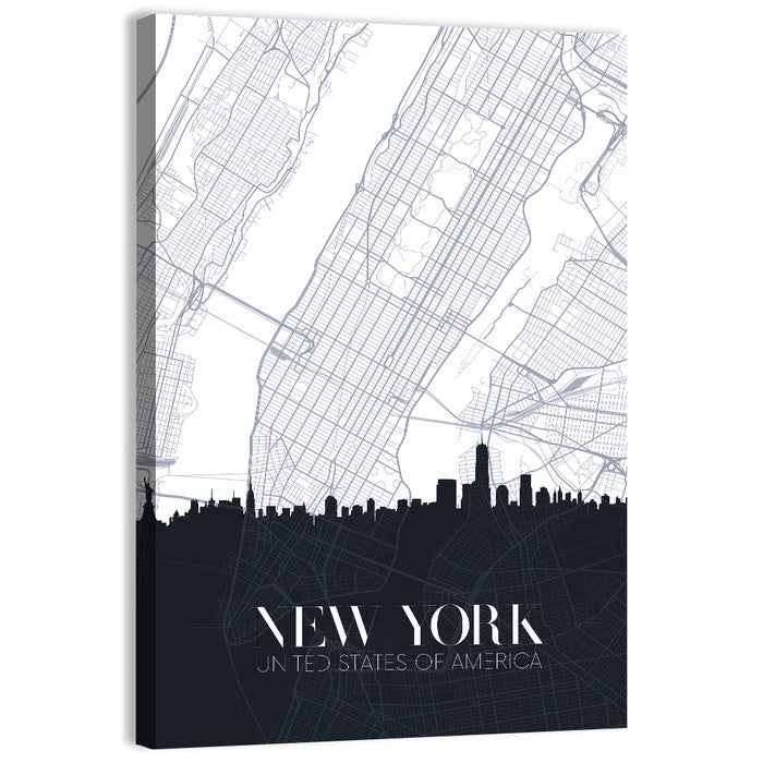 Manhattan Map with Skyline Wall Art as a canvas print