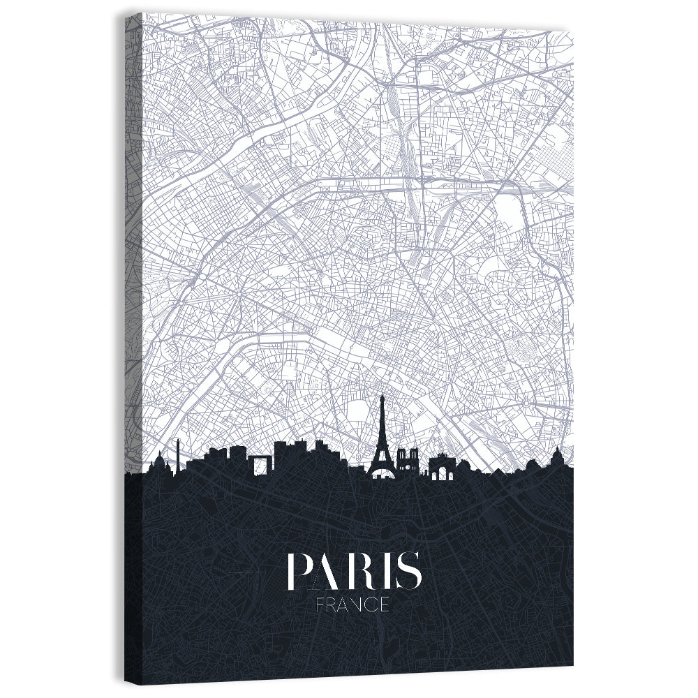 Paris Map with Eiffel Silhouette Wall Art, canvas print, portrait