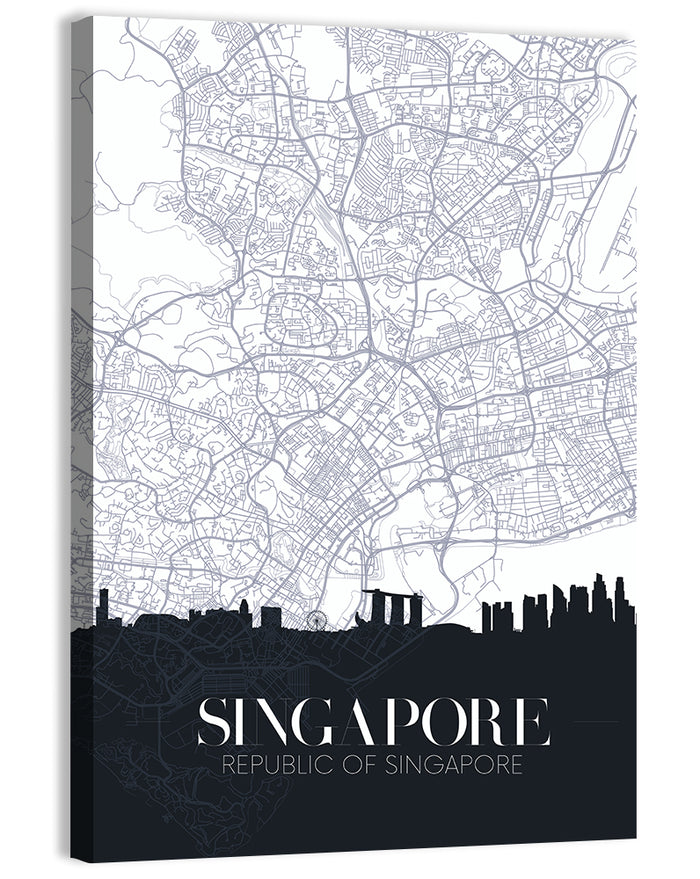Singapore City Map Silhouette Wall Art as a canvas print