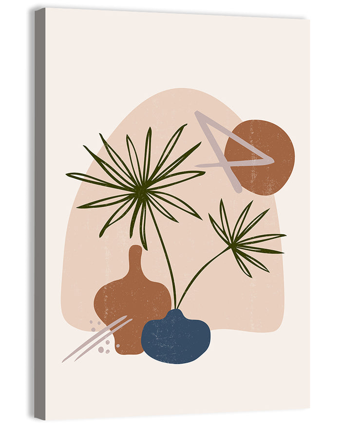 Palm Leaves and Vases Abstract Wall Art as a canvas print