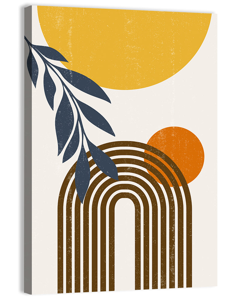 Boho Sun and Moon with Leaves Wall Art, canvas print, portrait