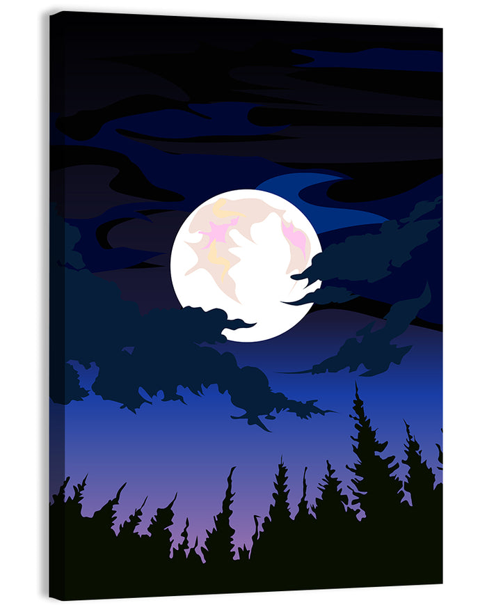 Dark Moon Over Forest Wall Art as a canvas print