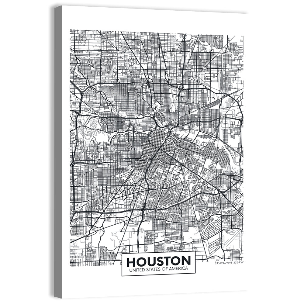 Houston Street Grid Map Wall Art, canvas print, portrait