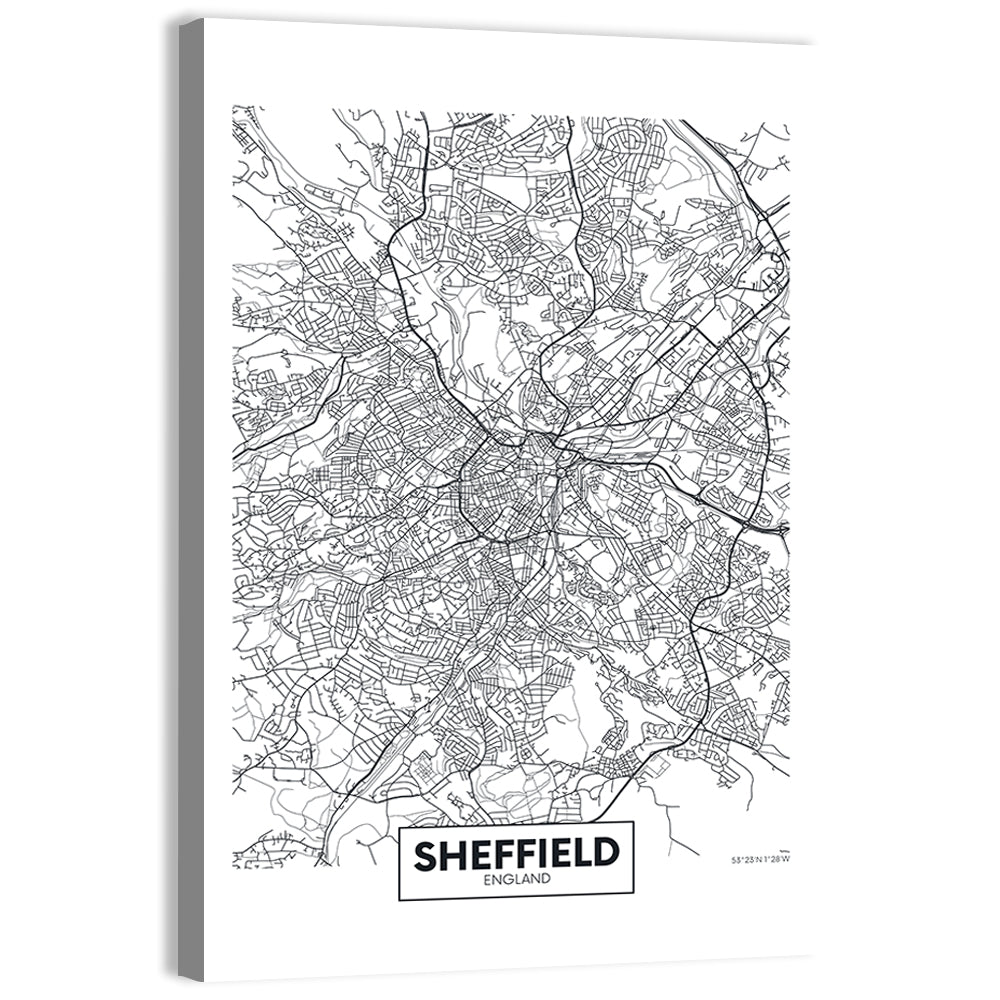 Sheffield Street Grid Map Wall Art, canvas print, portrait