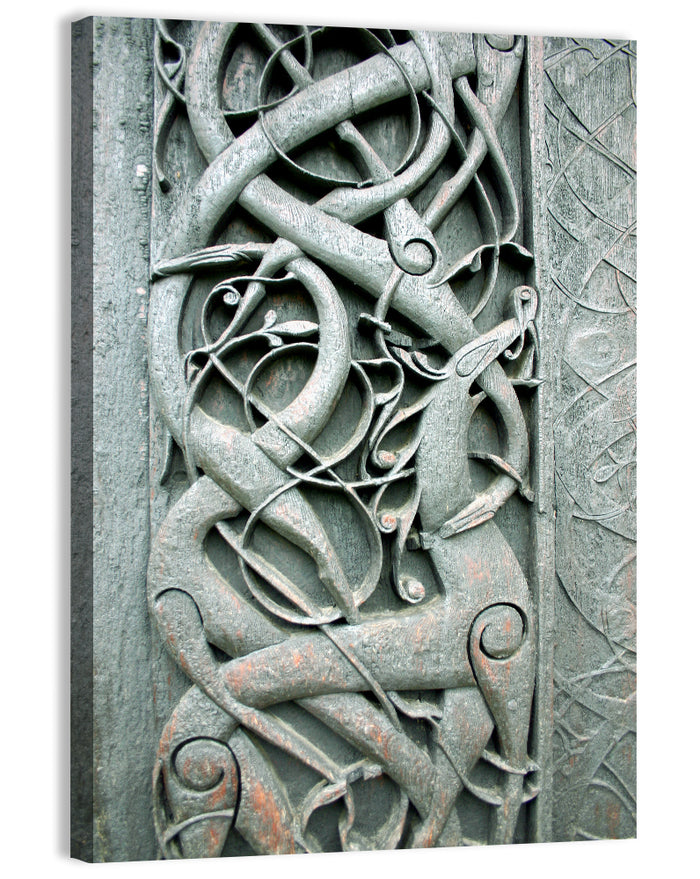 Norwegian Urnes Wood Carving Wall Art as a canvas print