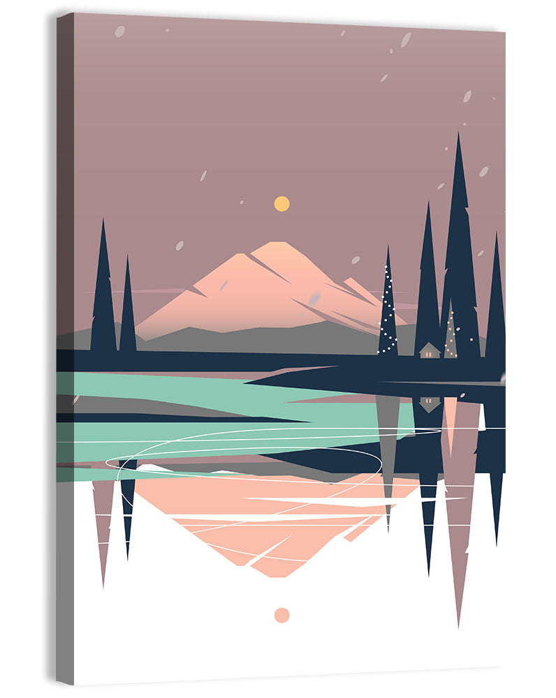 Dusk Mountain Lake Reflection Wall Art, canvas print, portrait