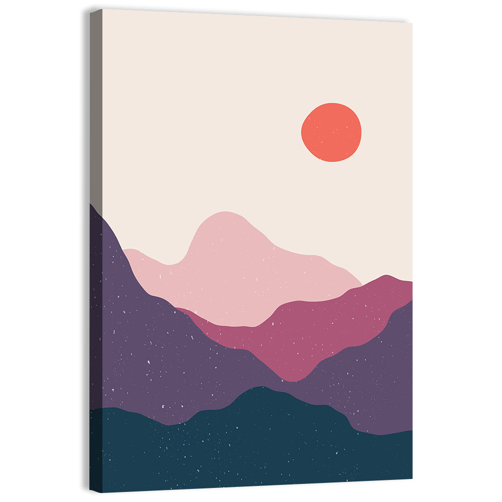 Stippled Sun Over Layered Mountains Wall Art, canvas print, portrait