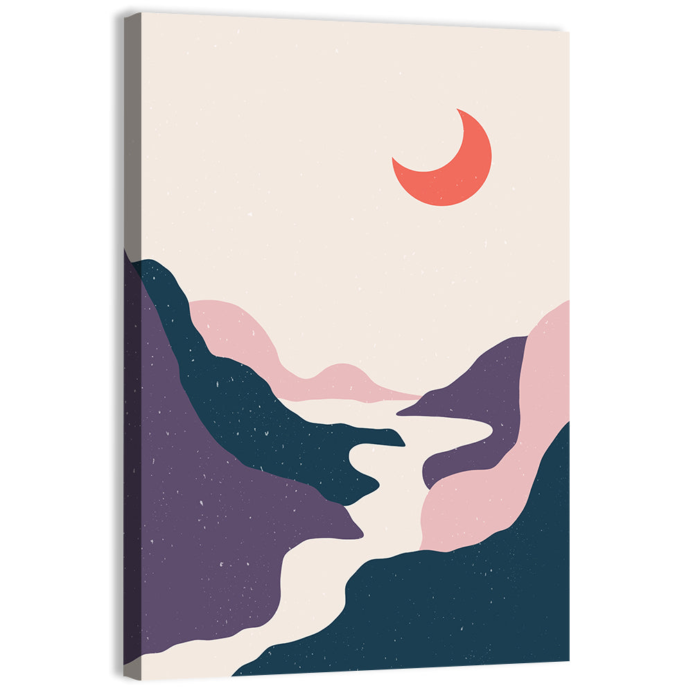 Crescent Moon Over Mountain Stream Wall Art, canvas print, portrait